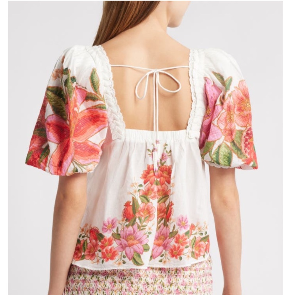 FARM Rio Off-White Square Neck Summer Fruit Blouse Size Large NWT - Picture 16 of 16
